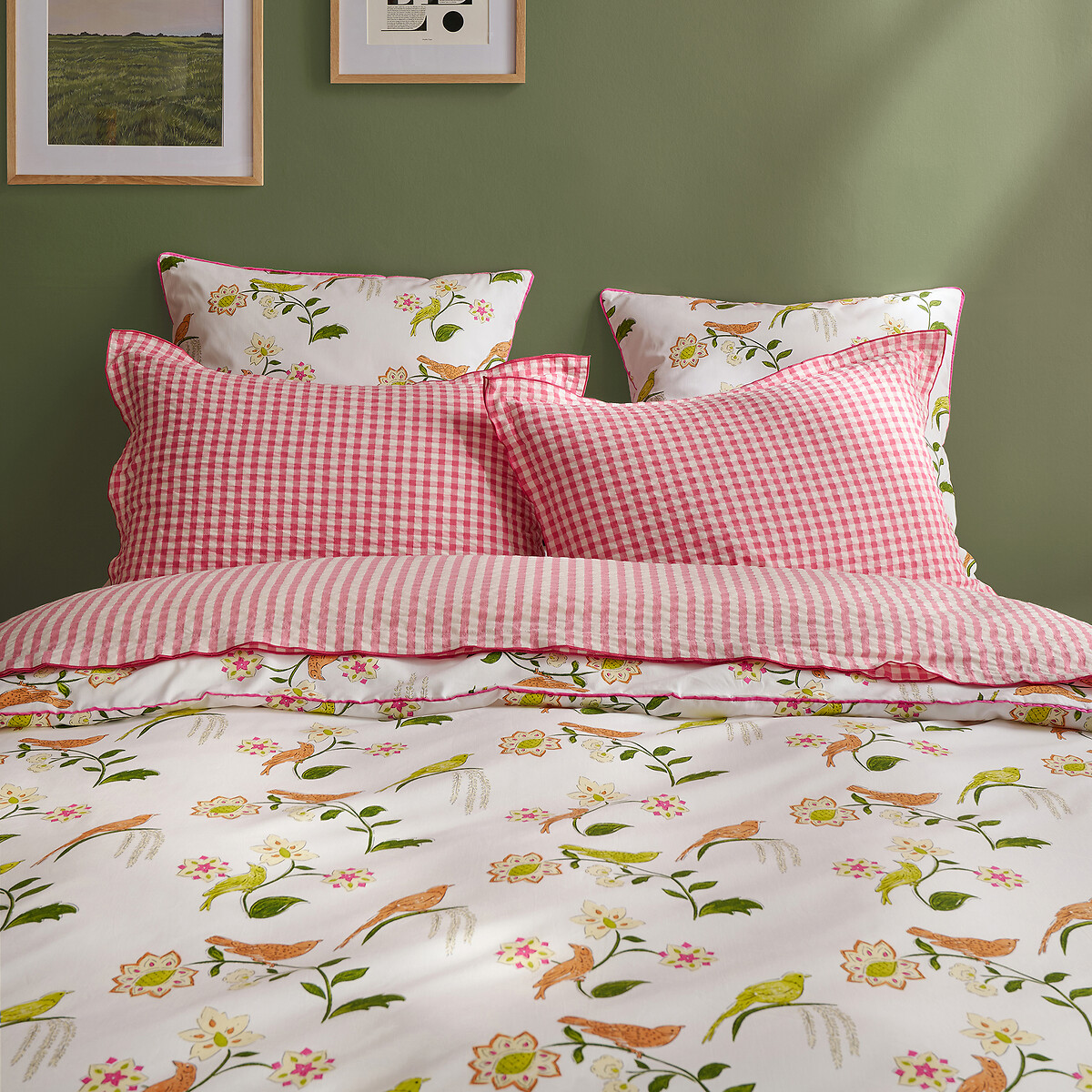 Housse de couette en percale de coton, imprimé oiseaux et fleurs, NORA imprimé, LA REDOUTE INTERIEURS