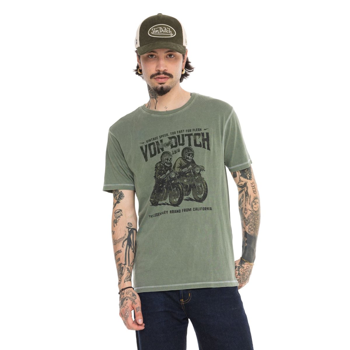 Tee shirt coton FLESH vert/noir/kaki, VON DUTCH