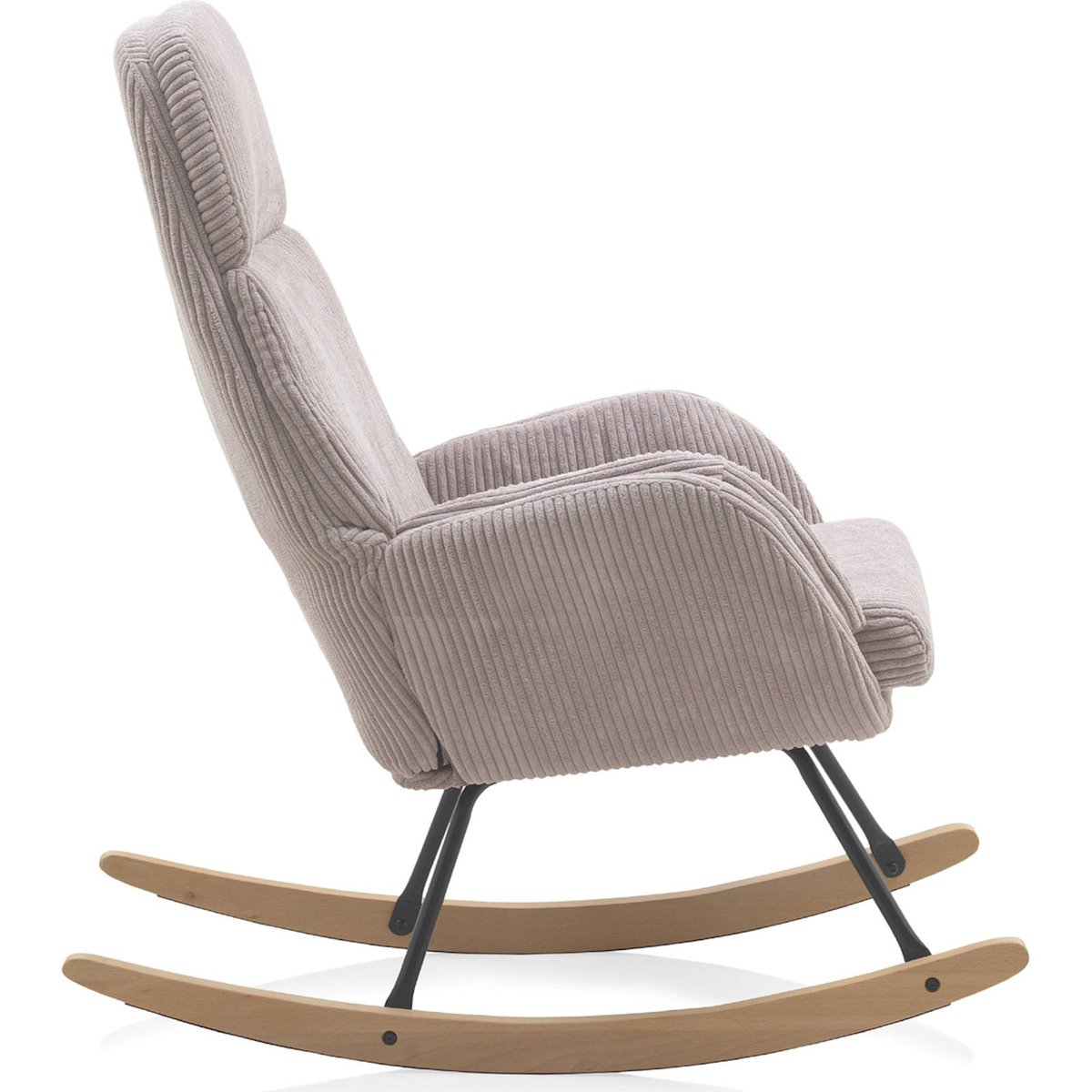 Fauteuil à bascule velours côtelé pieds hêtre lavande rose pâle côtelé, RECOLLECTION