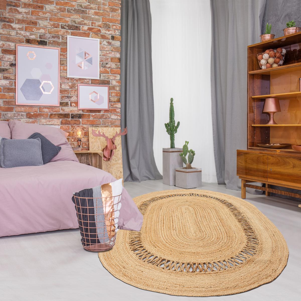 Tapis jute fait main JUTOVAL beige, UN AMOUR DE TAPIS