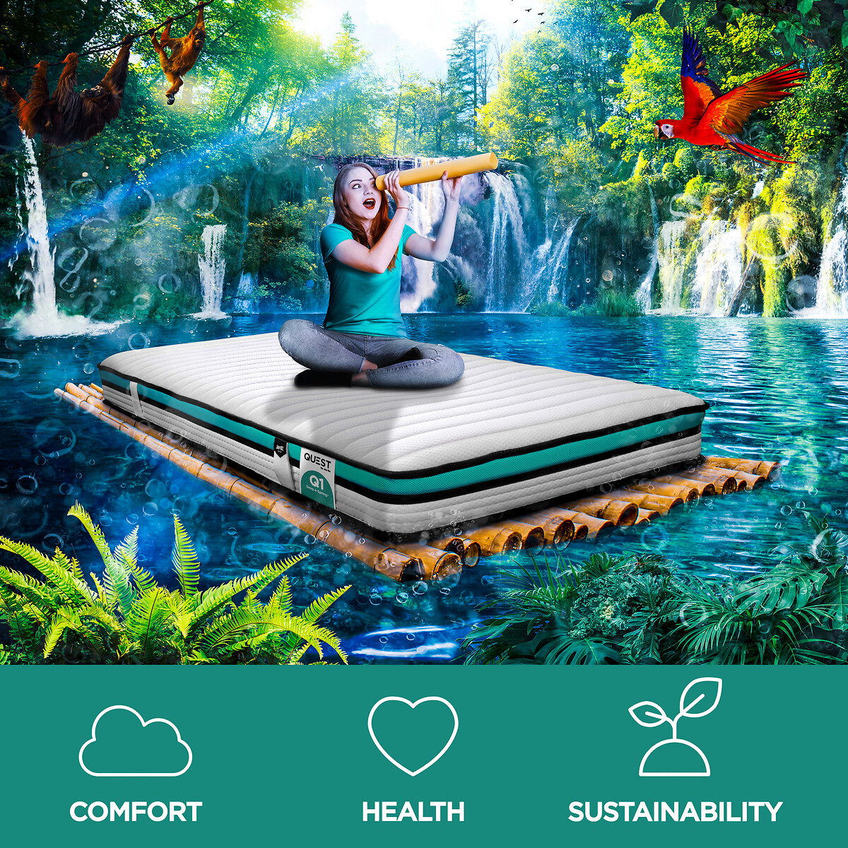 Jay-Be® QUEST™ Q1 e-Sprung™ Eco-Friendly Children's Mattress turquoise/white, JAY-BE