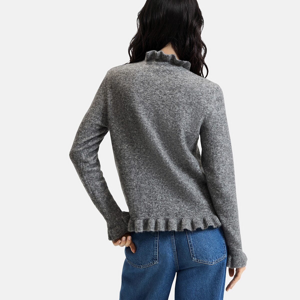 Pull avec détails volants gris chiné, LA REDOUTE COLLECTIONS
