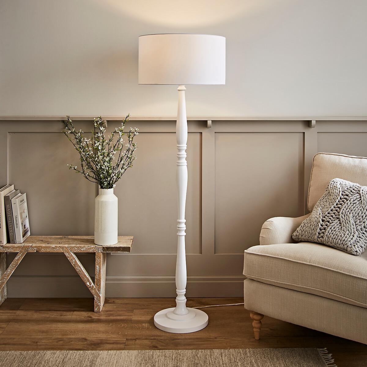 Viola Candle Stick Floor Lamp with Fabric Shade white, SO'HOME