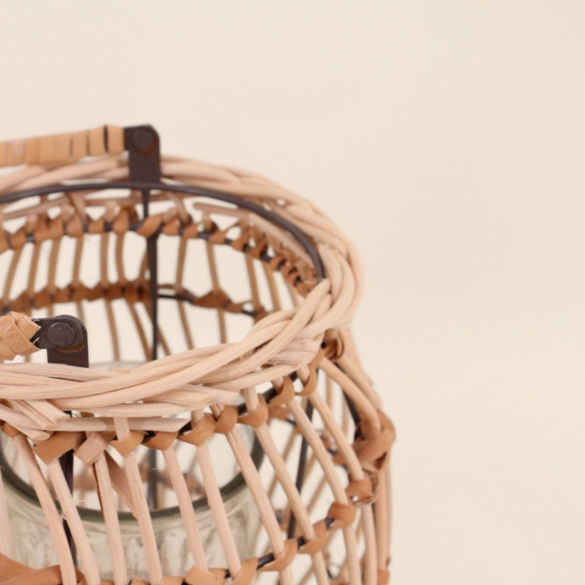 Lanterne en bois avec bougeoir en verre 21cm naturel, ORNAMI
