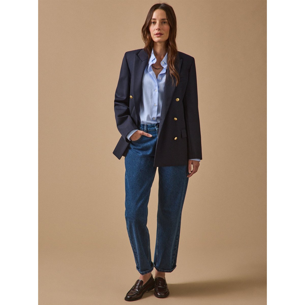 Veste blazer twill uni  boutons dorés encre, CYRILLUS