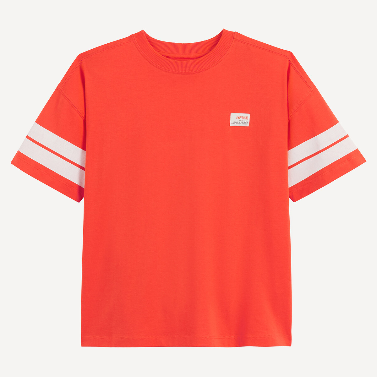 T-shirt oversize, col rond, avec manches rayées rouge coquelicot, LA REDOUTE COLLECTIONS