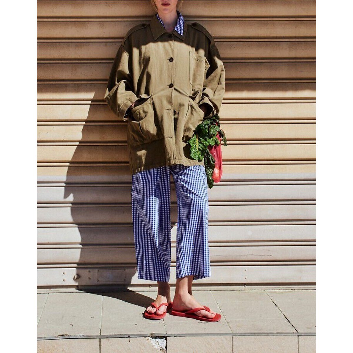 Pantaloni larghi in percalle, EKIROW vichy blu, AMERICAN VINTAGE