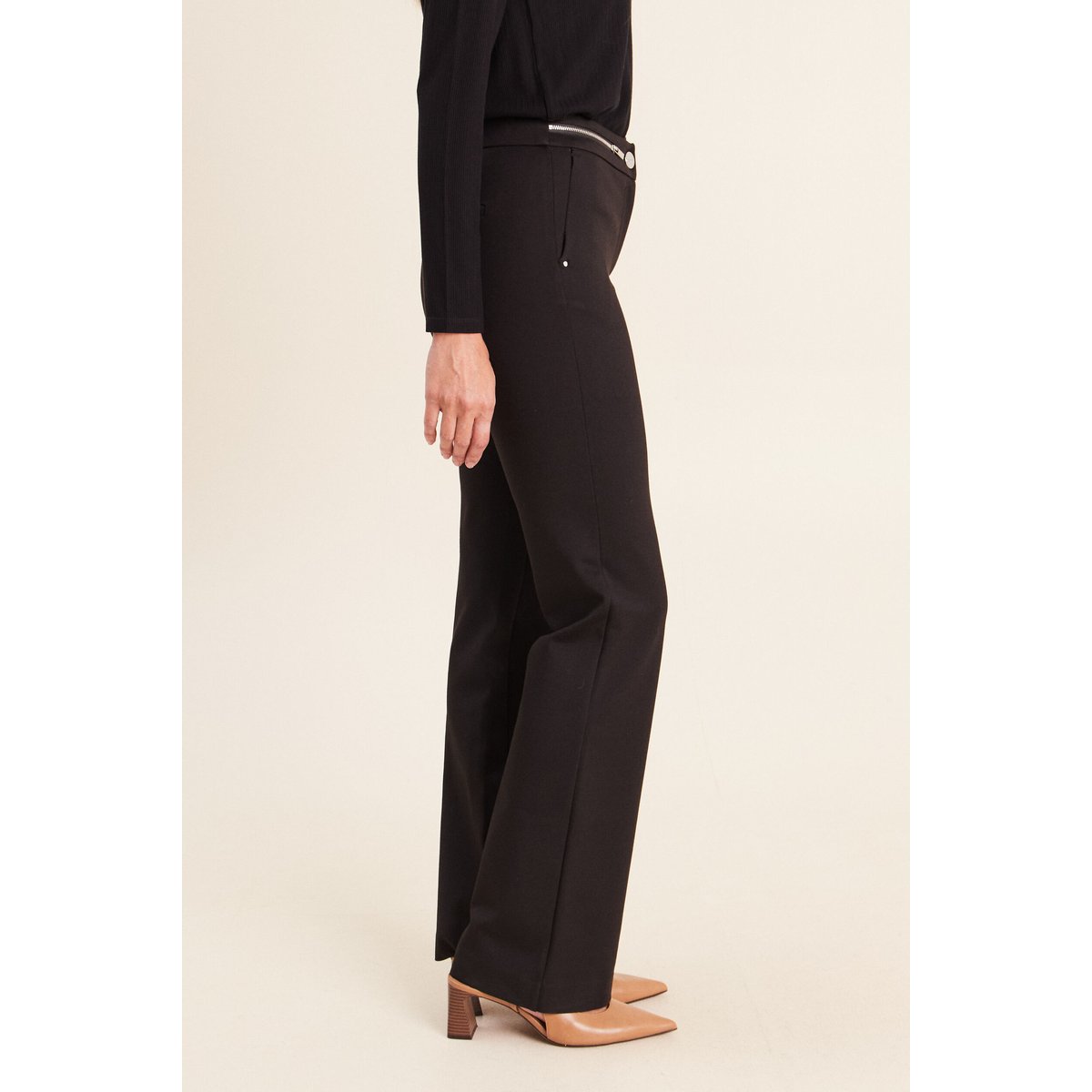 Pantalon bootcut maille taille standard noir, BREAL