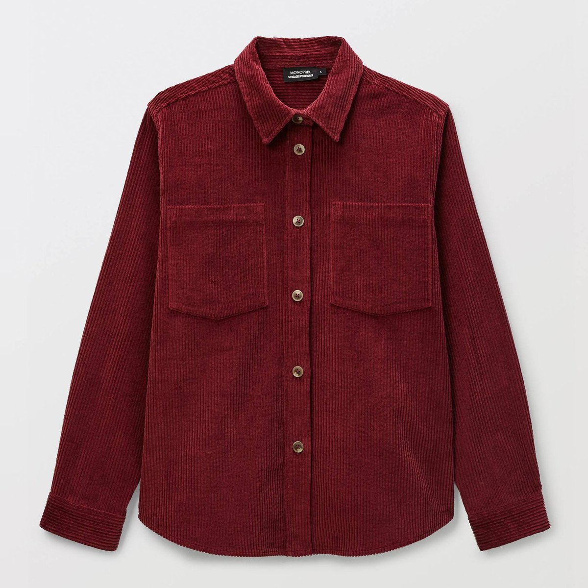 Chemise manches longues en velours en coton BIO GOTS porto, MONOPRIX