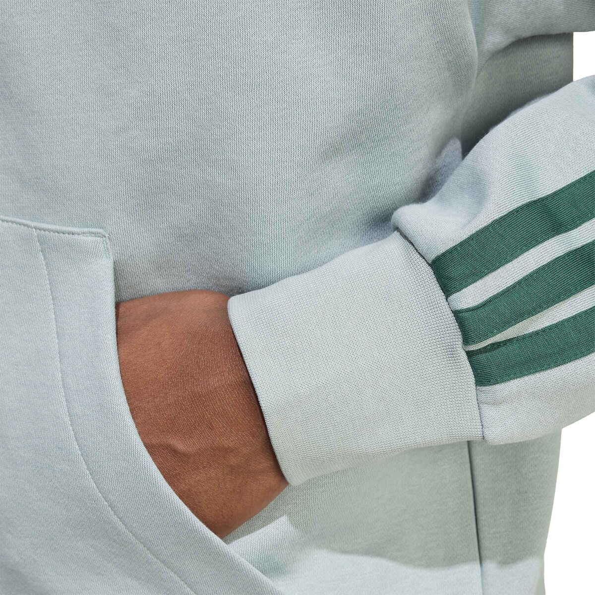 Sweatjacke mit Reissverschluss und Kapuze Essentials 3 Streifen graugrün, ADIDAS SPORTSWEAR