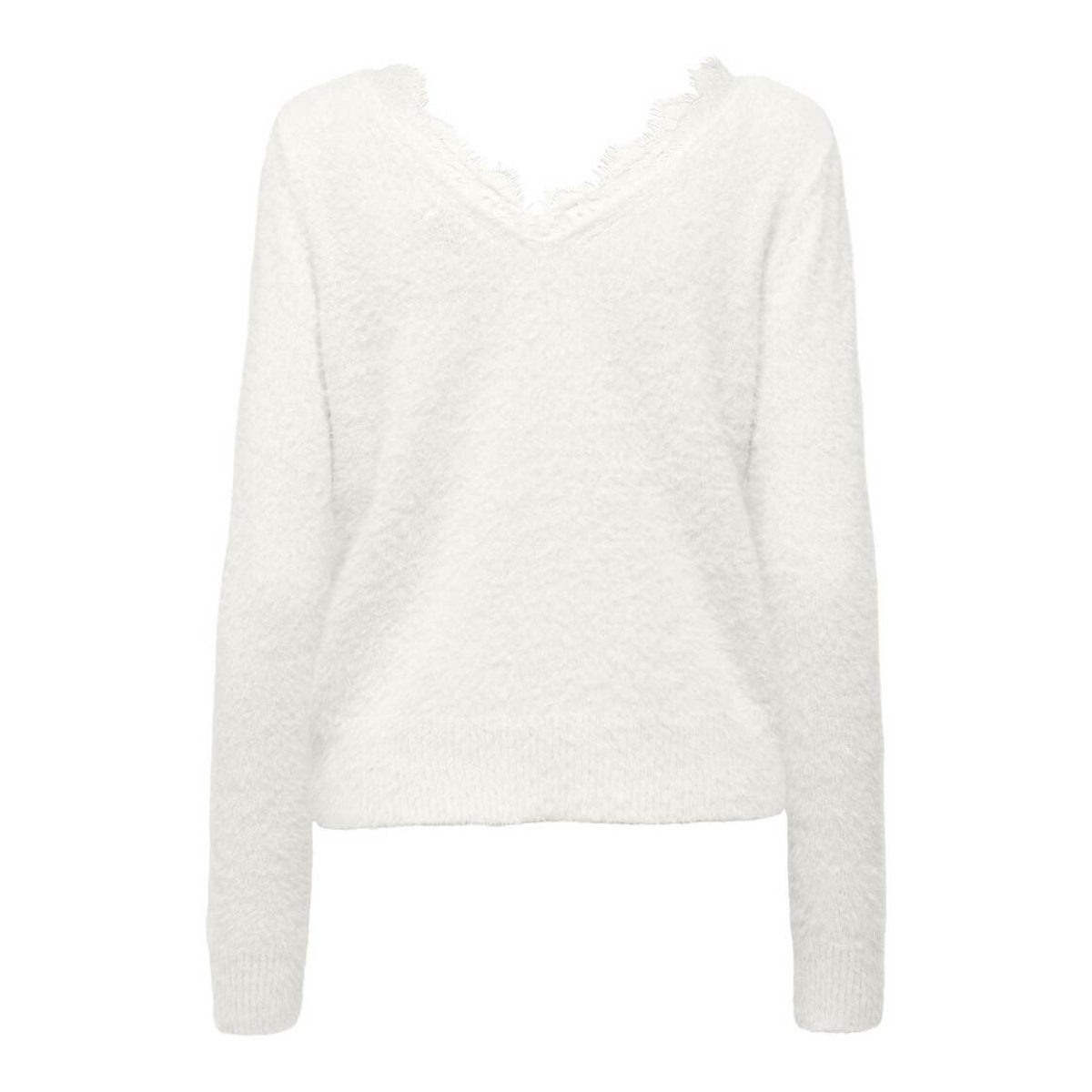 Pull en maille mousseuse, col V dentelle blanc, ONLY
