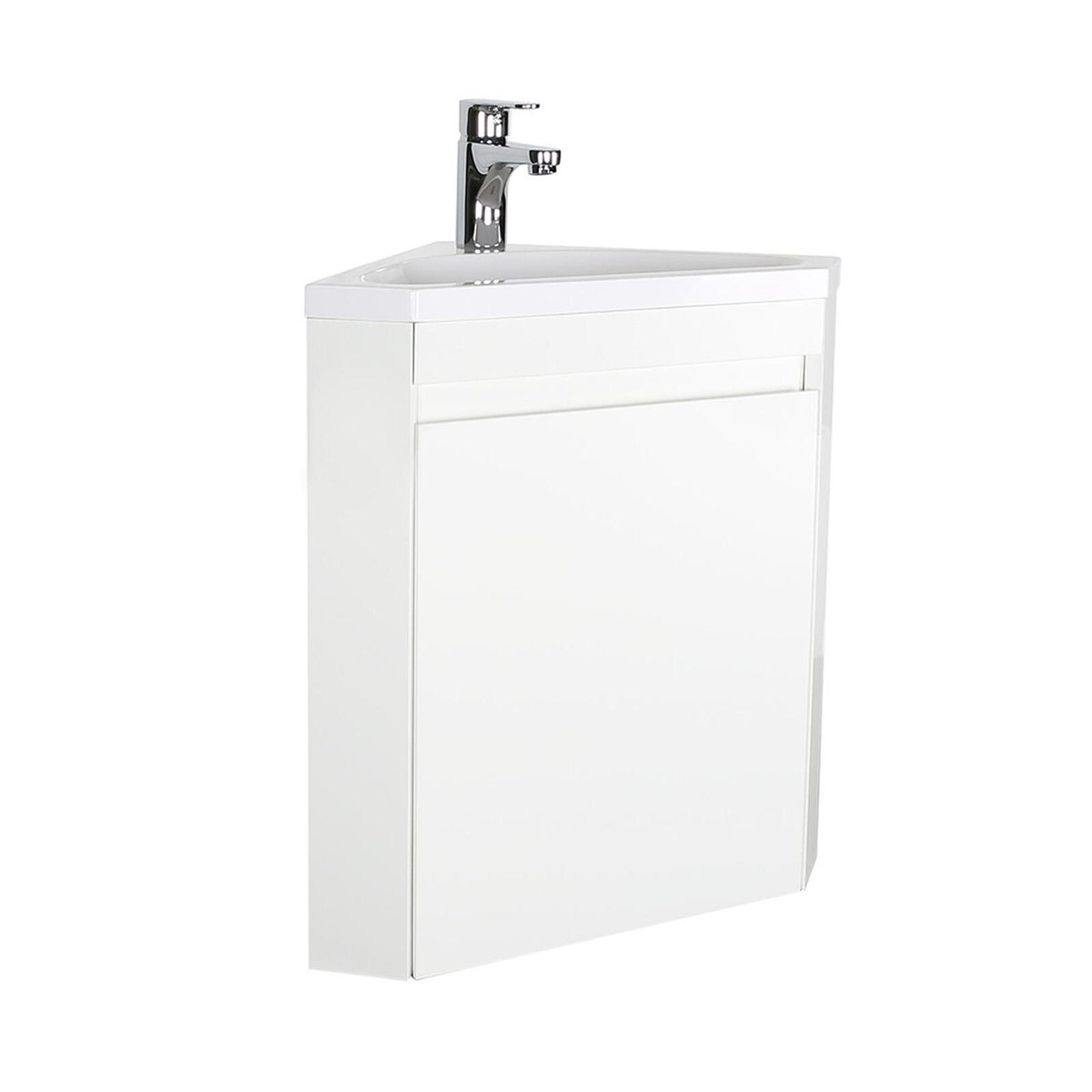 Ensemble lave-mains d'angle suspendu, vasque résine et robinet chromé LISA blanc satiné, MOB IN