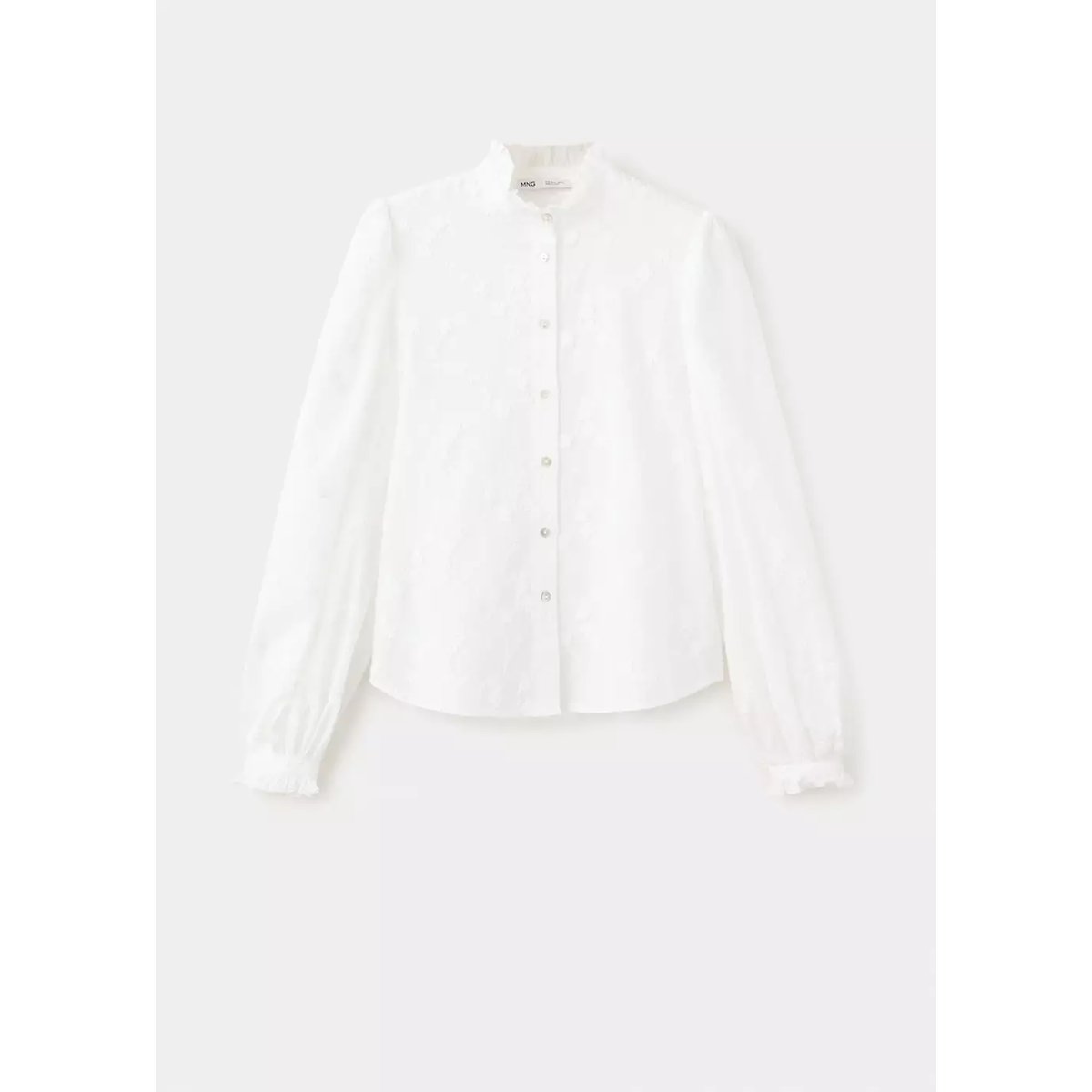 Blouse 100 % coton avec broderies florales blanc, MANGO