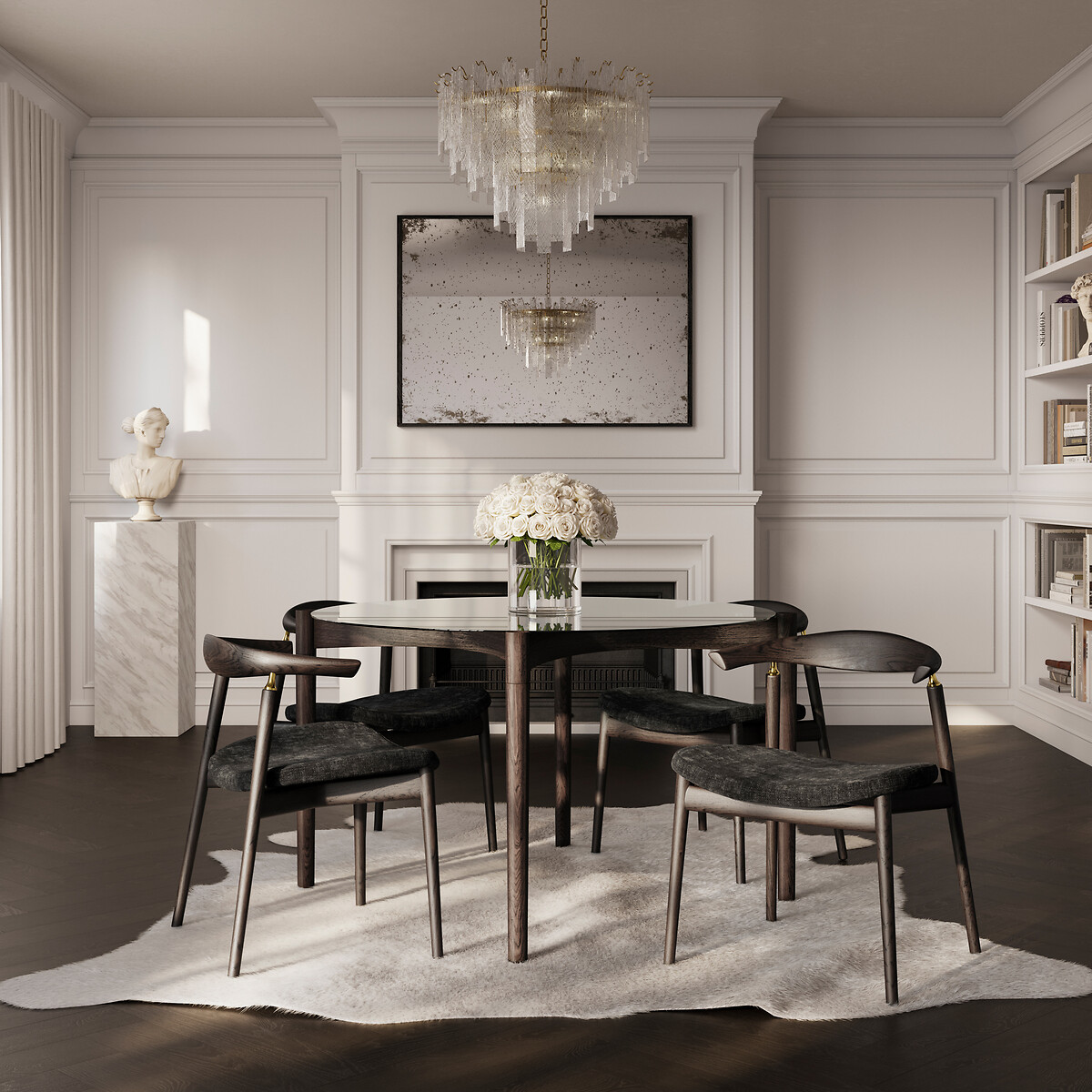 Nevin Glass & Wood Round Dining Table (Seats 4) dark wood, ÉDITÉ