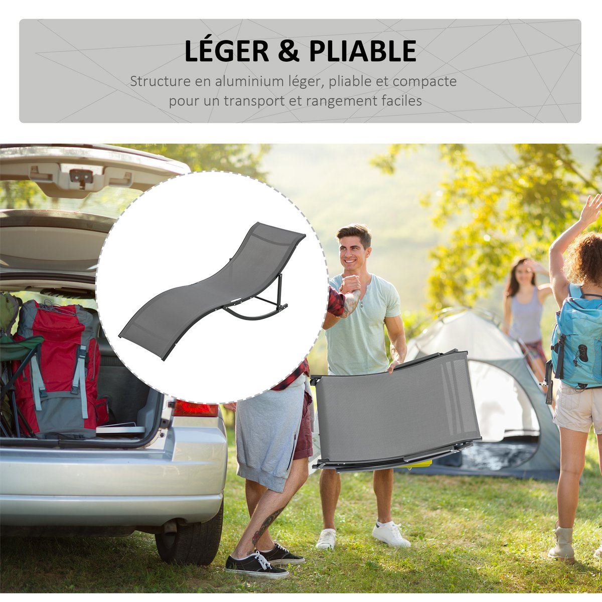 Ensemble de chaises longues Aluminium Gris anthracite, OUTSUNNY