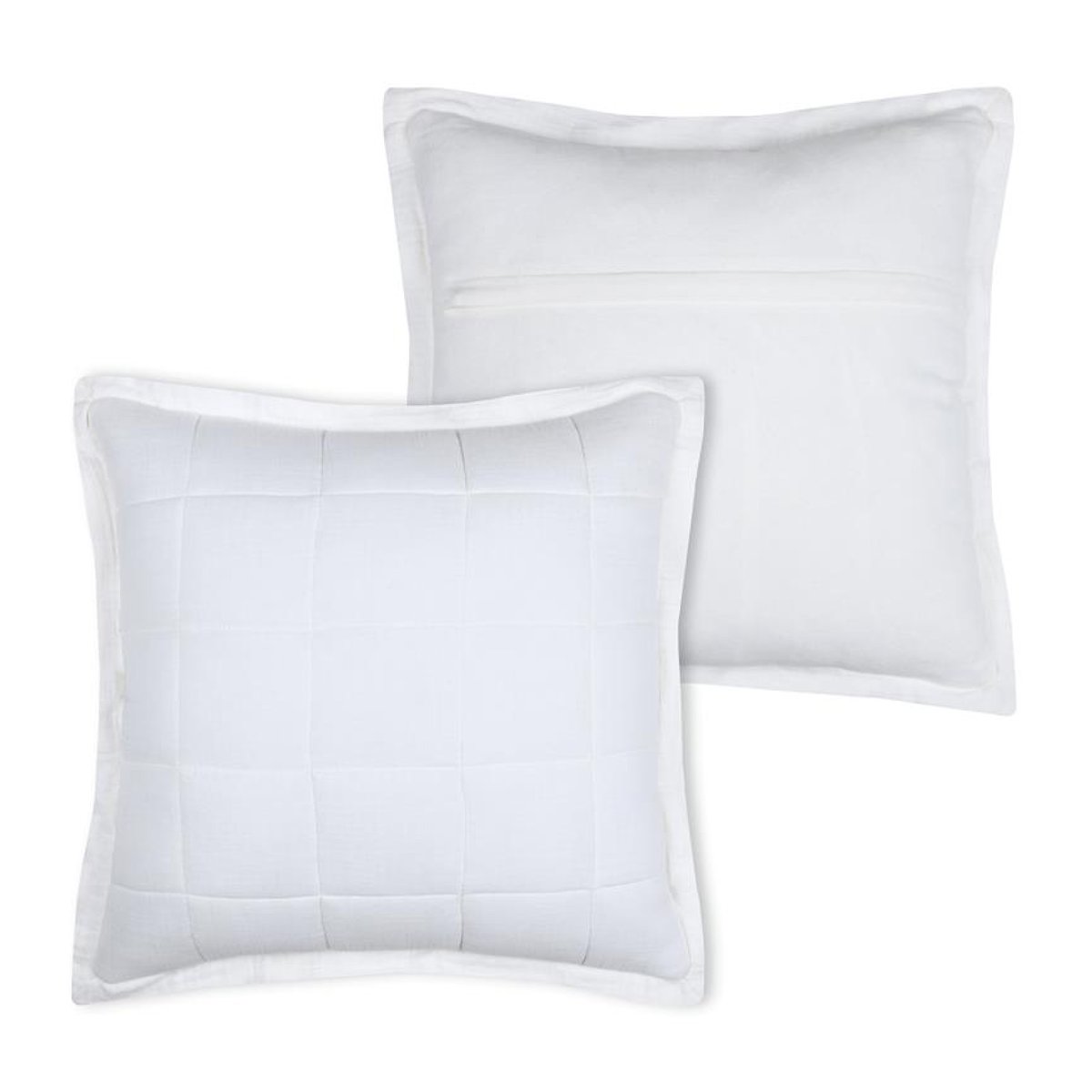 Coussin carré uni en gaze de coton surpiquée blanc, LOVELY CASA