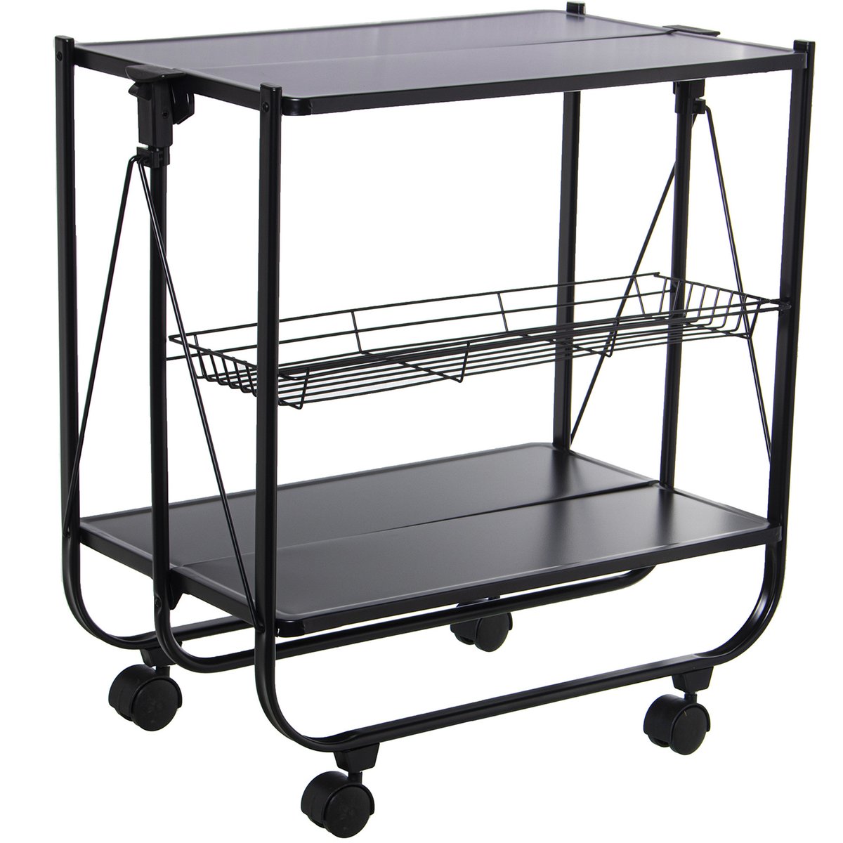 Table roulante pliable en métal noir 68x40x70cm noir, WADIGA