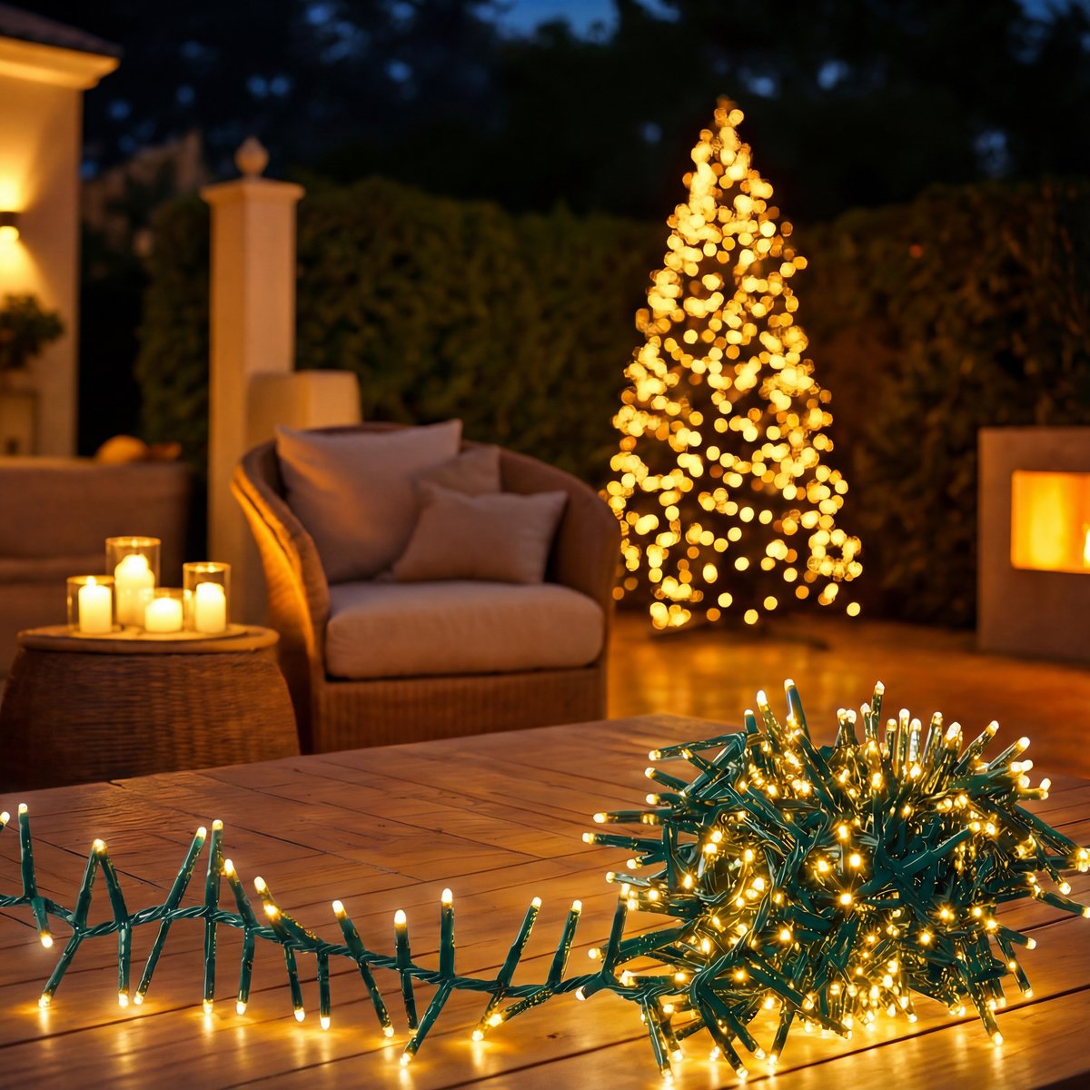 Guirlande lumineuse cluster d'extérieur 12,5 m 625 LED multicolore 8 fonctions solaire blanc chaud, ATMOSPHERA