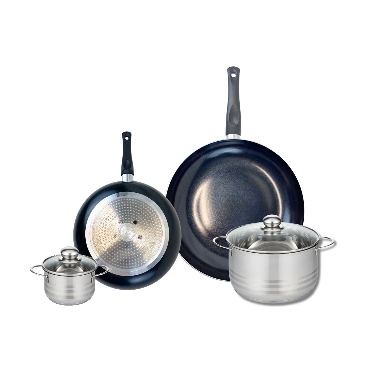 Batterie 2 poêles 24/32cm + 2 faitouts 12/20cm PRIMA BRILLANT noir, ELO