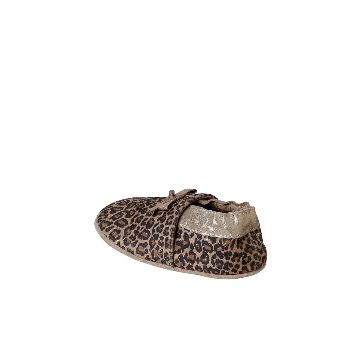 Chaussons élastiqués en cuir souple beige imprimé, VERTBAUDET