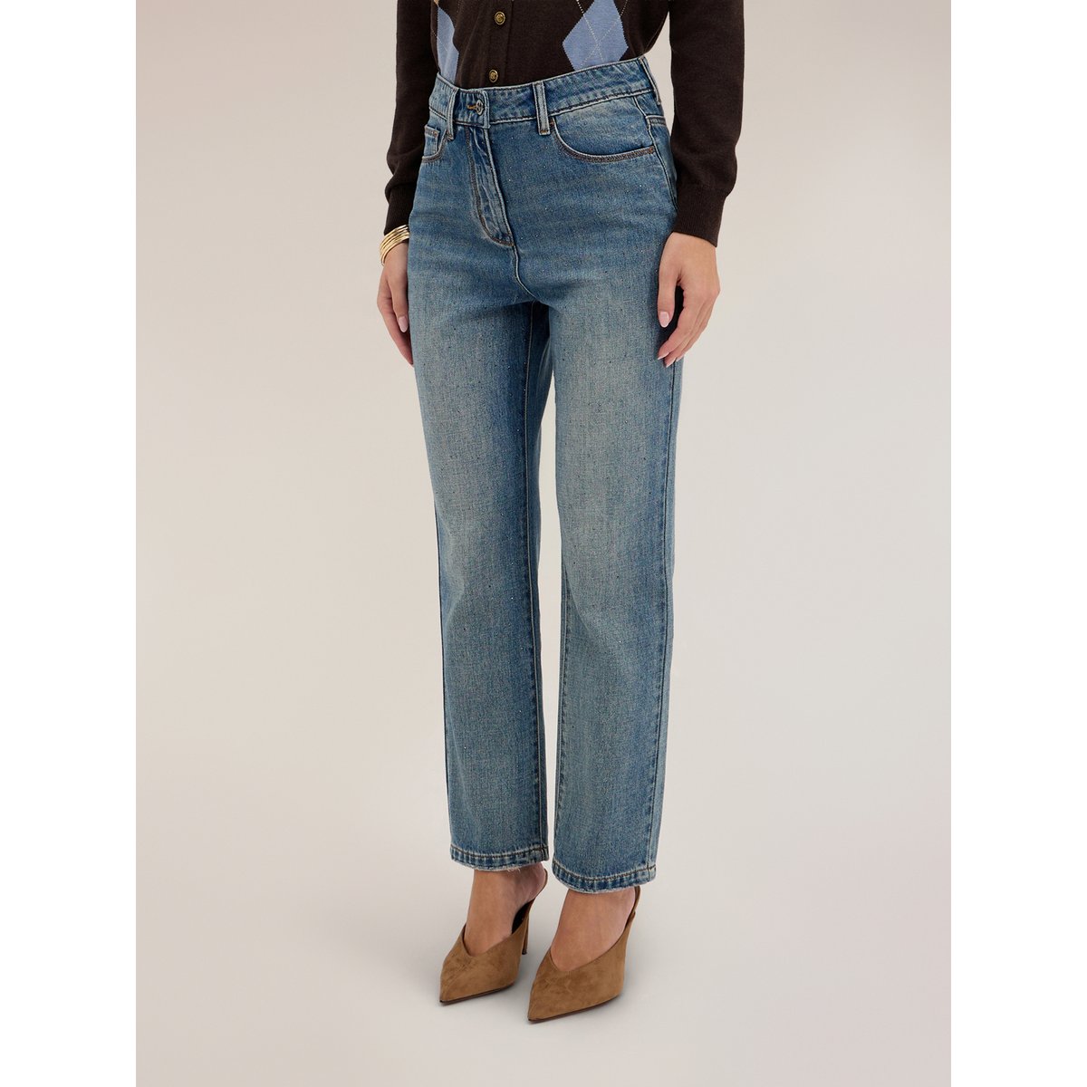 Jean regular taille haute avec détail strass light - blue, MOTIVI