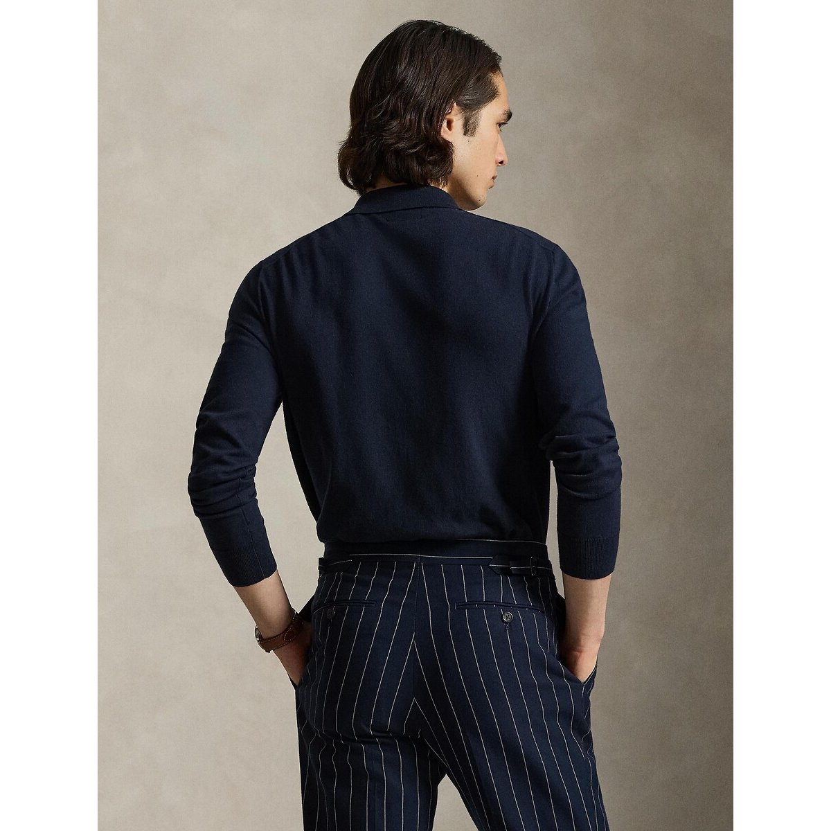 Pull col polo en coton bleu marine, POLO RALPH LAUREN