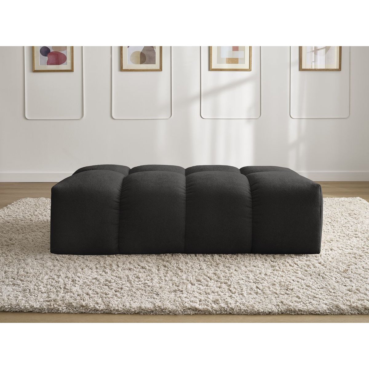 Pouf tissu chiné, EVEREST noir, BOBOCHIC