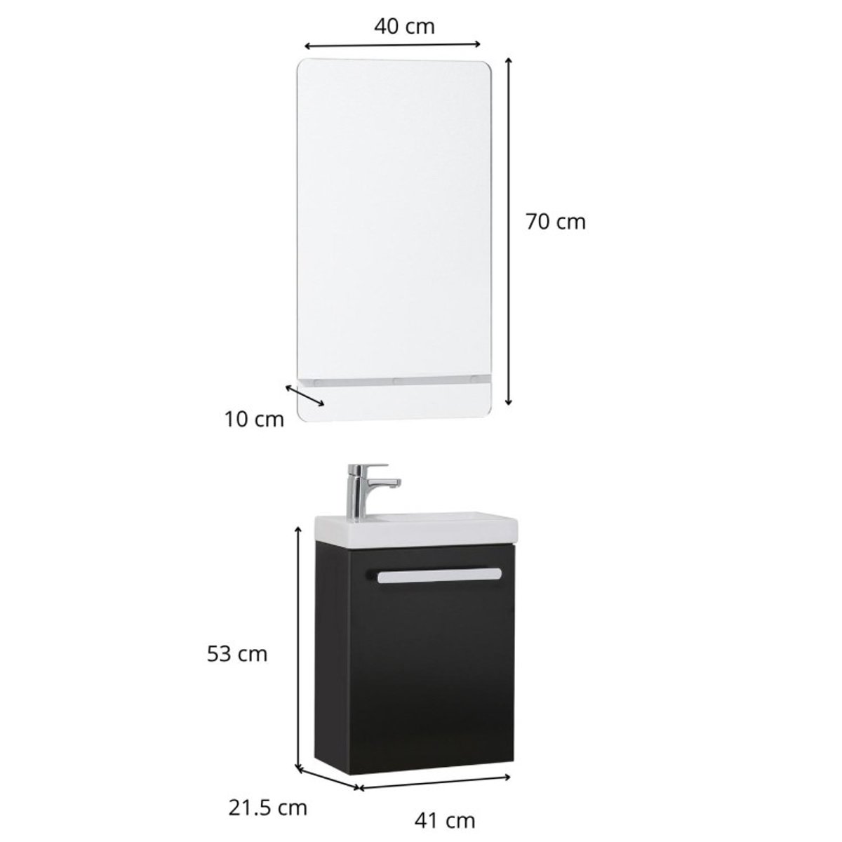 Ensemble lave-mains suspendu avec robinet et miroir NEVADA noir satiné, MOB IN