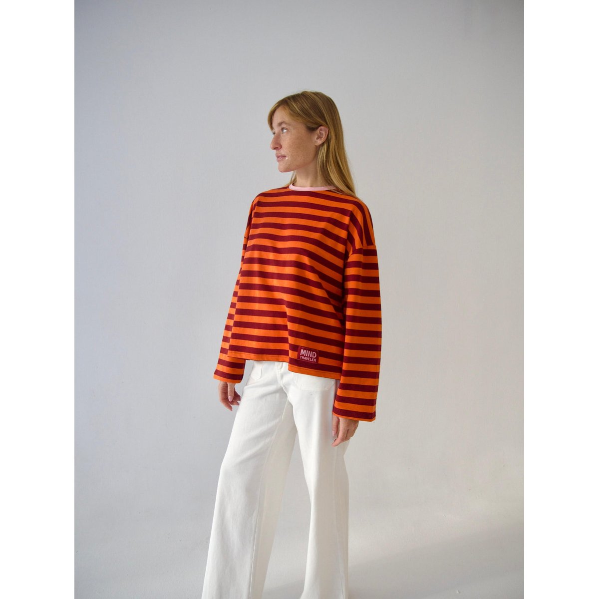 T-shirt rayé manches longues NÚRIA orange / bordeaux, MINDTRAVELER
