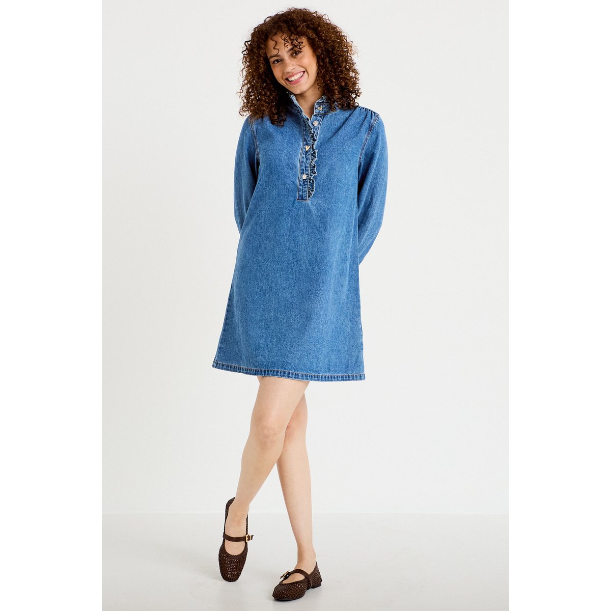 Robe évasée jean col montant denim double stone, CACHE CACHE