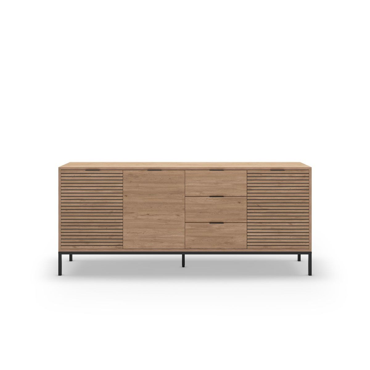 Buffet bas en panneaux de particules 3 portes 3 tiroirs 180 cm, AGATHE marron clair, BOBOCHIC