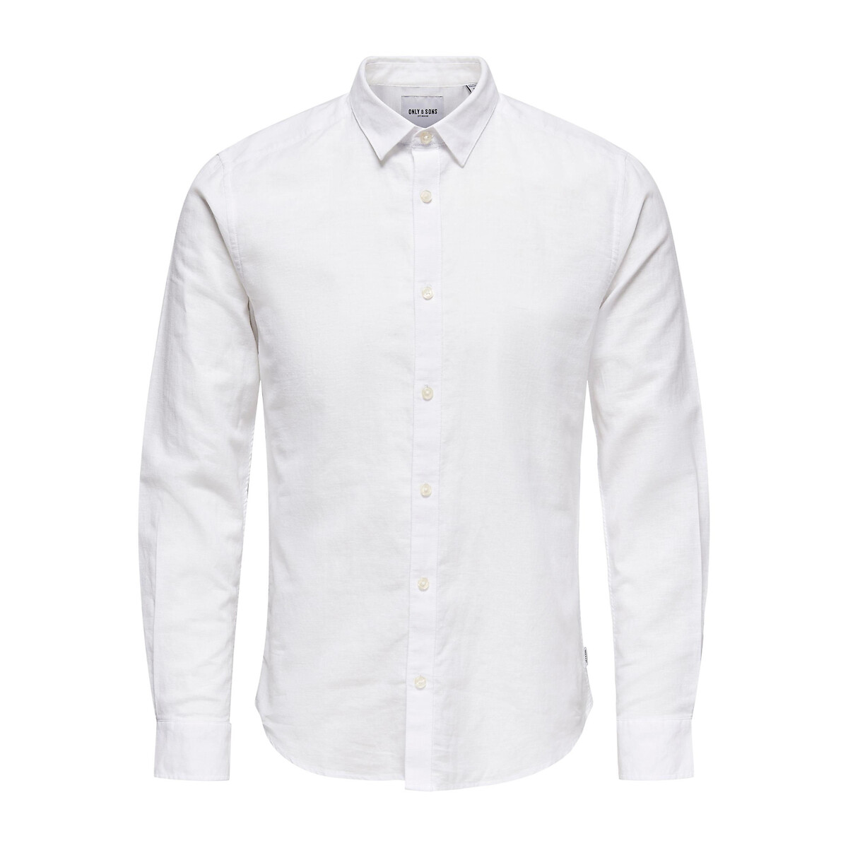Cotton/Linen Shirt in Slim Fit white, ONLY & SONS