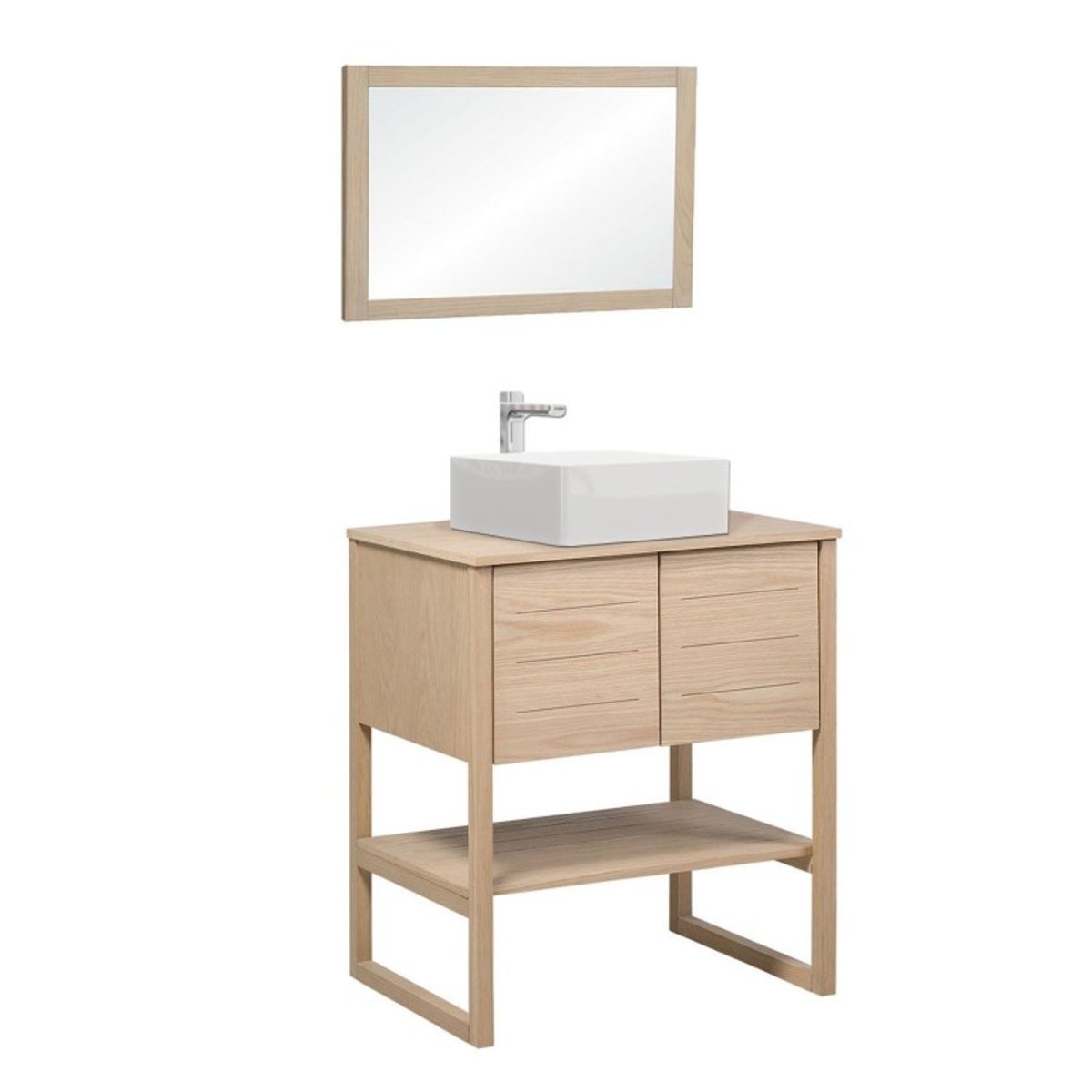 Meuble simple +vasque +miroir ATOLL bois clair, MOB IN