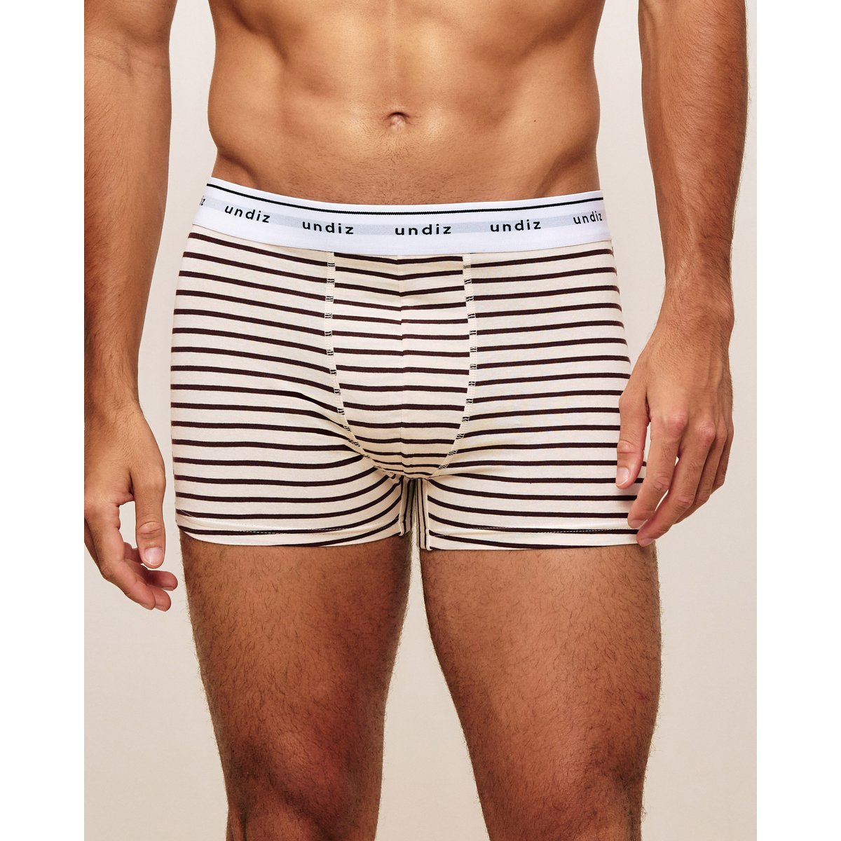 Boxer en coton à rayures BOXERUNIZ CHOC blanc casse, UNDIZ
