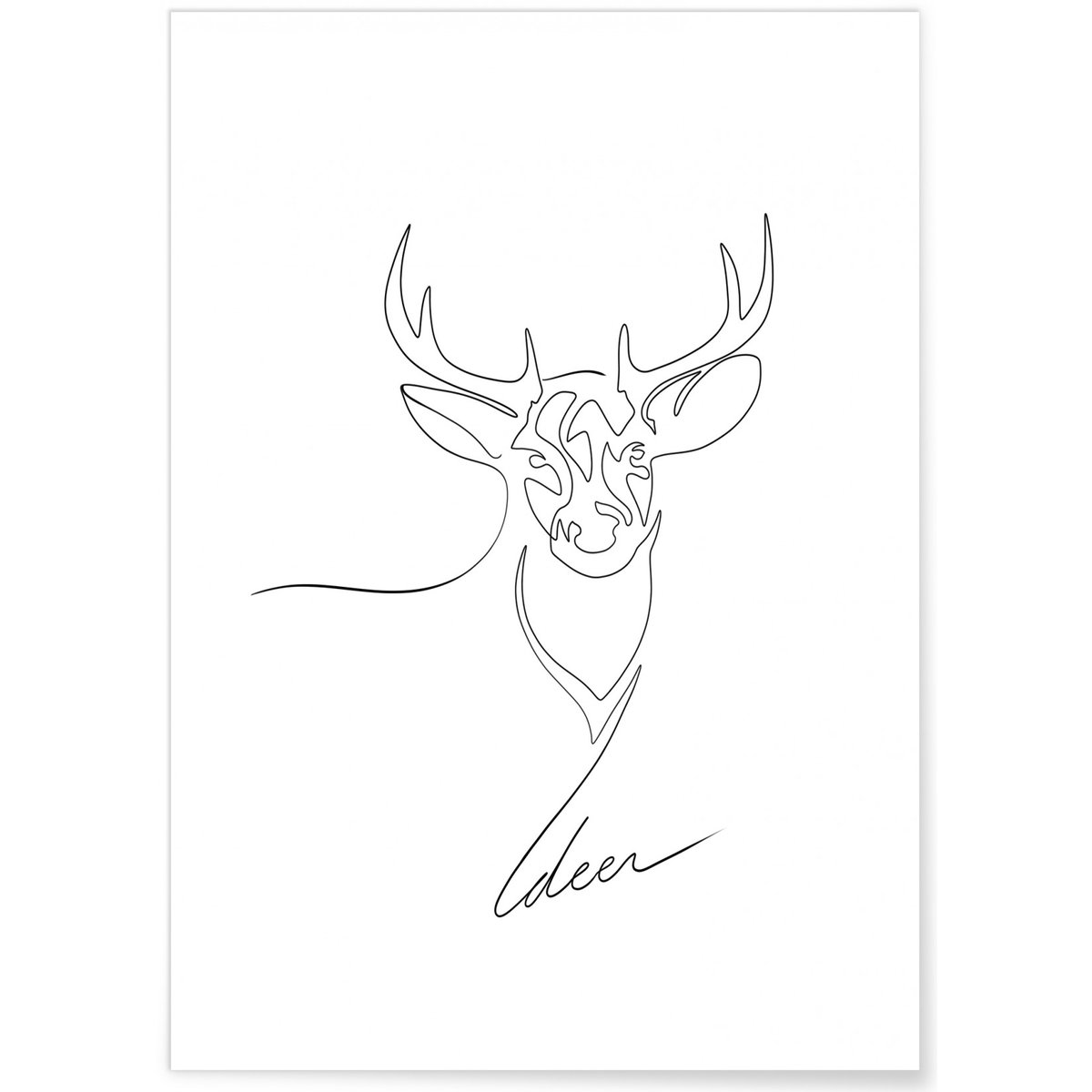 Affiche Line Art Deer blanc, L'AFFICHERIE