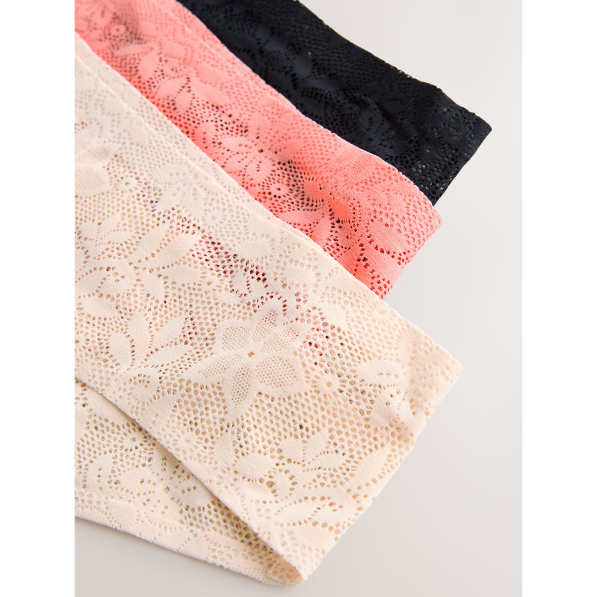 Culotte invisible stoma en dentelle, lot de 3 noir/crème/rose corail, NEXT