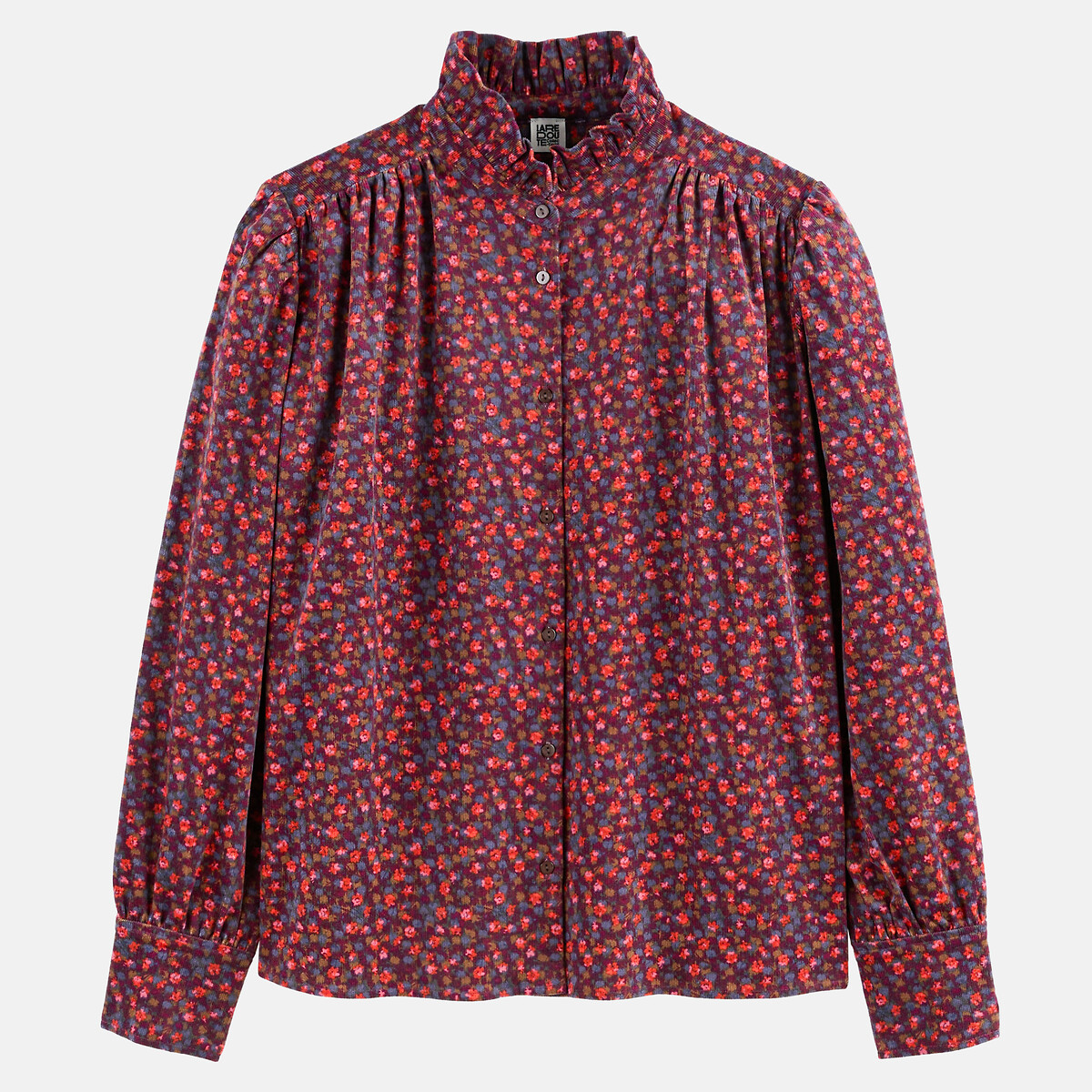 Chemise à col montant volanté, imprimé floral, en velours imprimé fleurs fond marine, LA REDOUTE COLLECTIONS