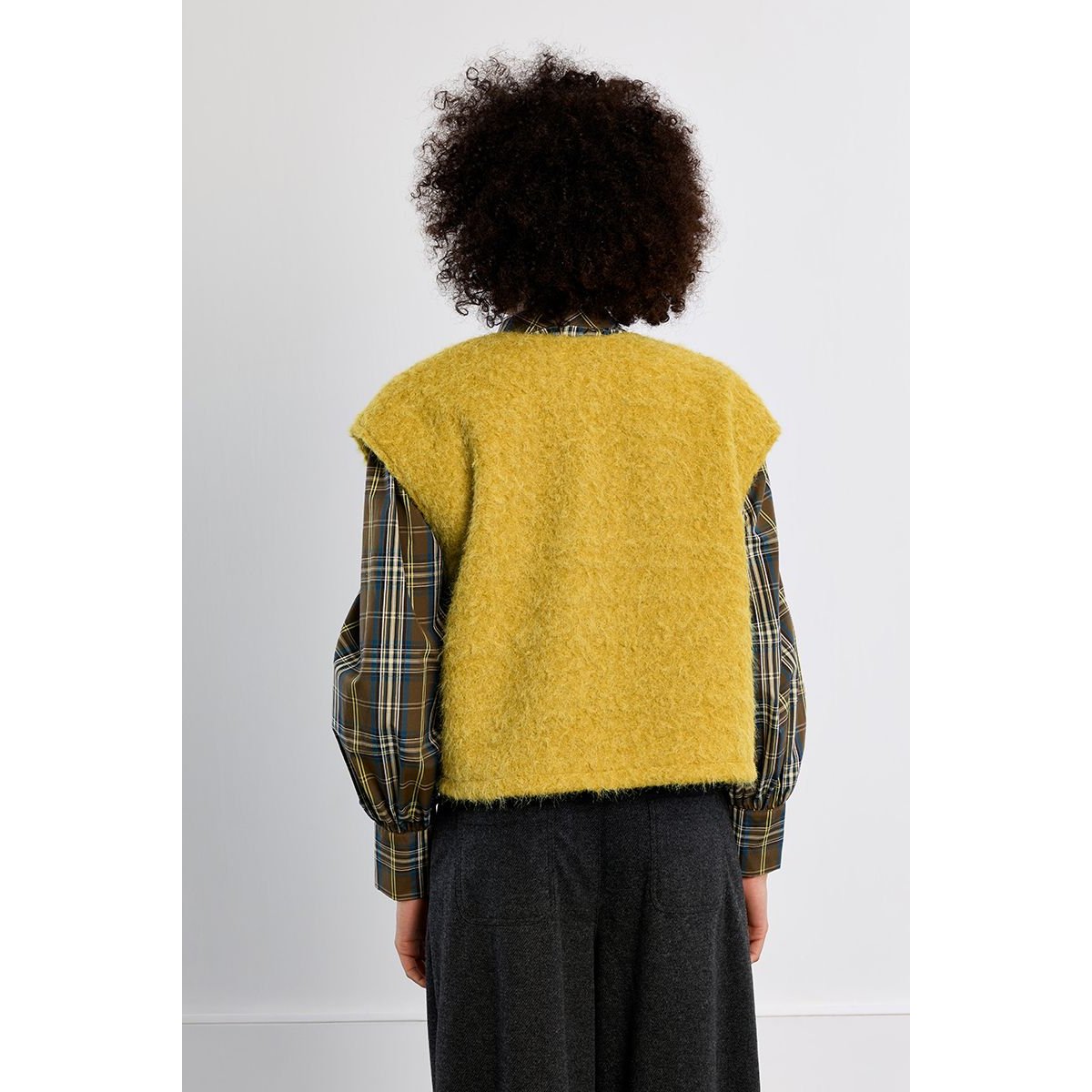 Veste sans manches oversize, en maille bouclette lime green, LILI SIDONIO