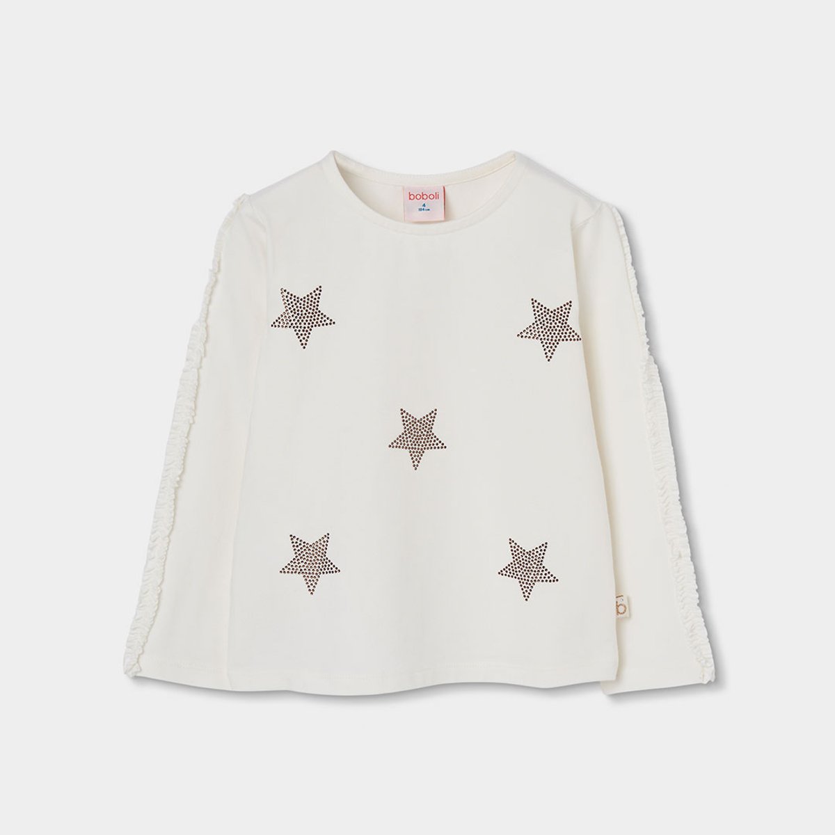 T-shirt fille en maille avec étoiles blanc, BOBOLI