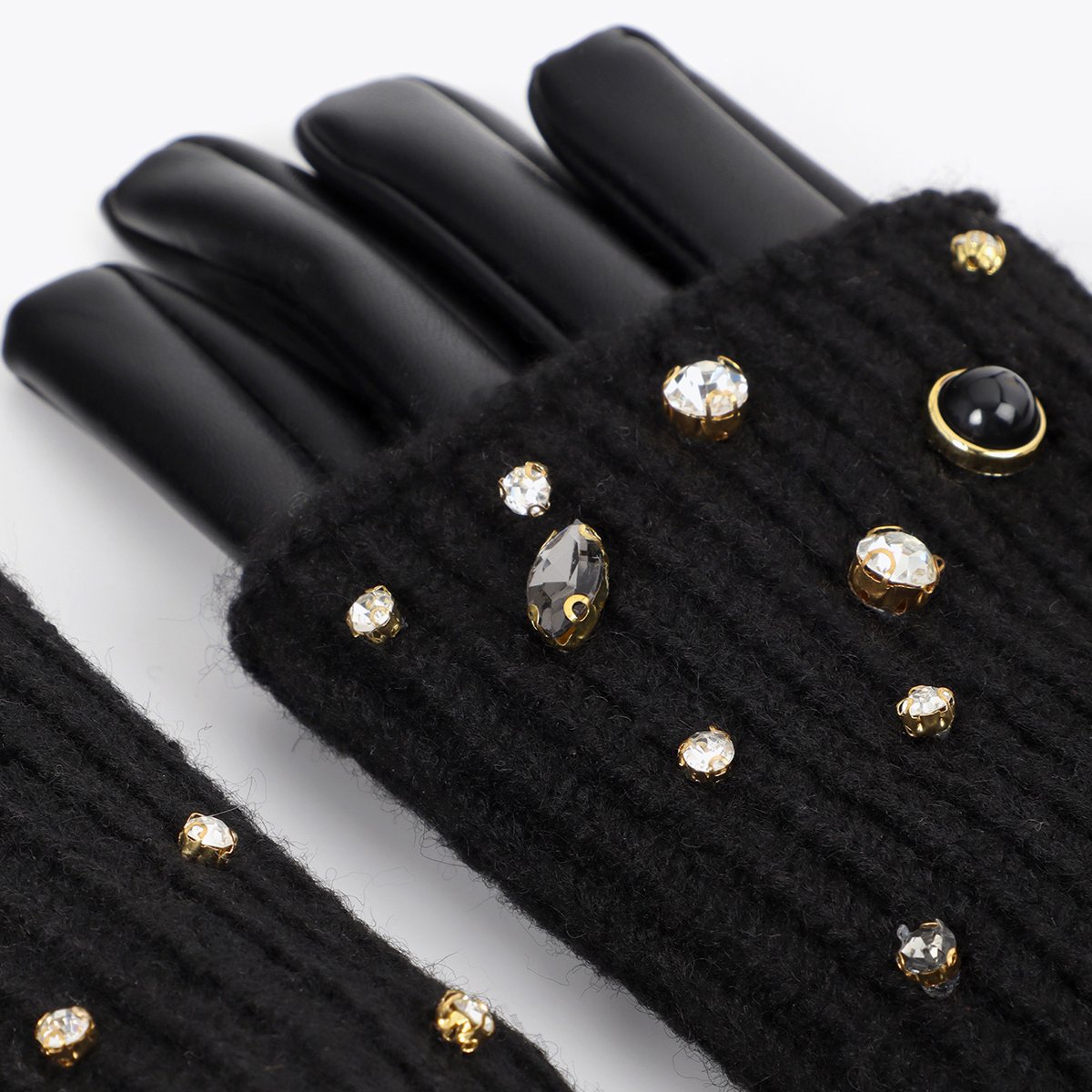 Gants en maille avec cristaux et perles noir, LOLA CASADEMUNT