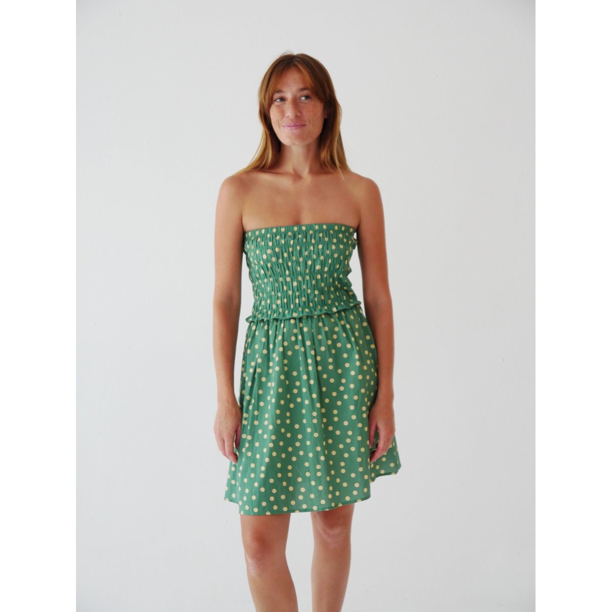 Robe courte bustier à pois EMILY vert / jaune, MINDTRAVELER