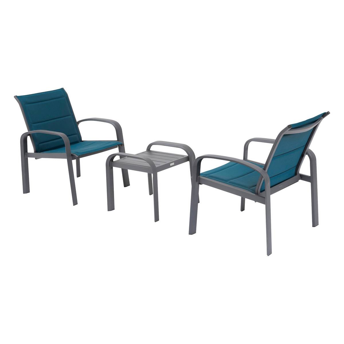Salon de jardin duo 2 places en aluminium ELYN bleu canard, HESPERIDE