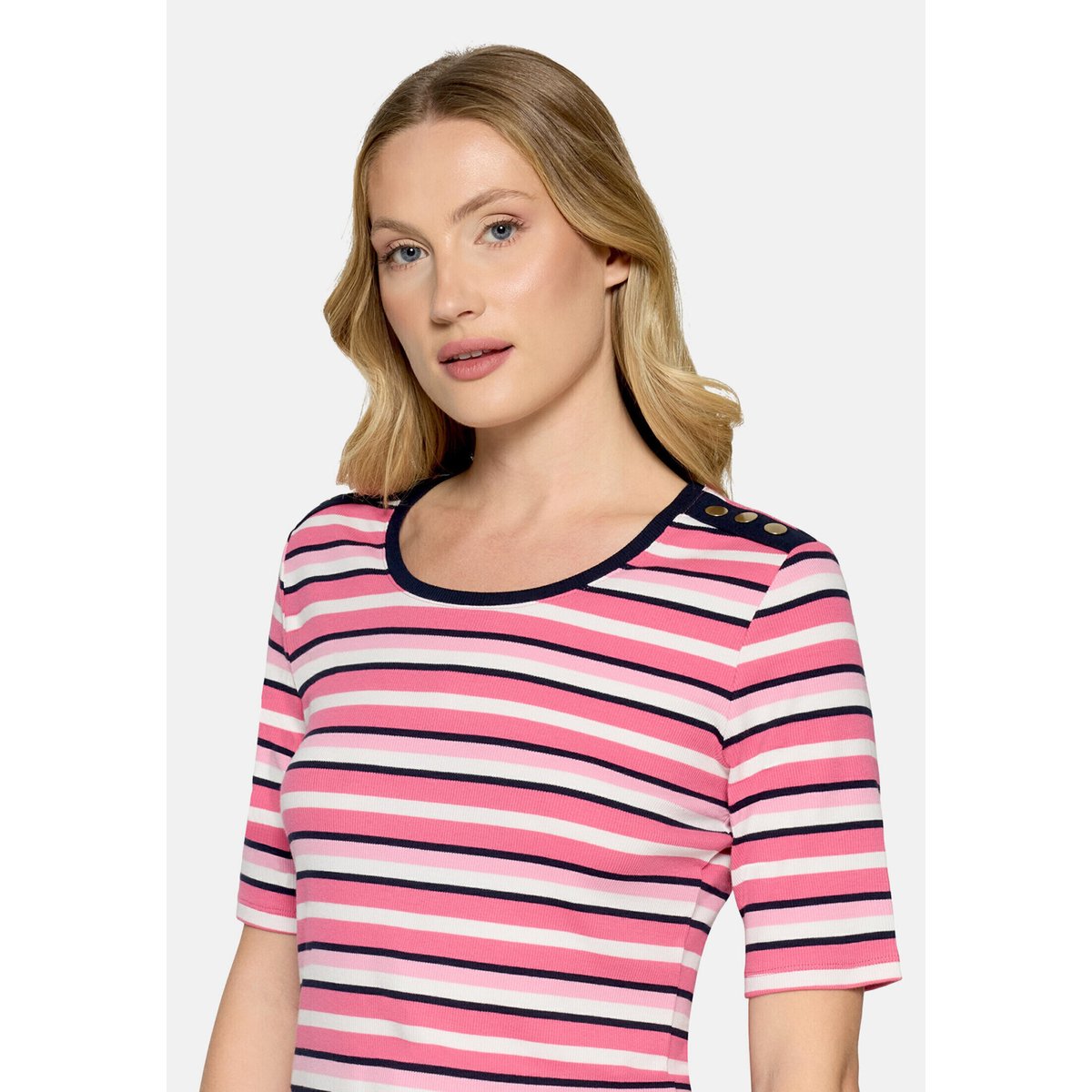 T-shirt basique de texture côtelée pink/dark blue, BETTY BARCLAY