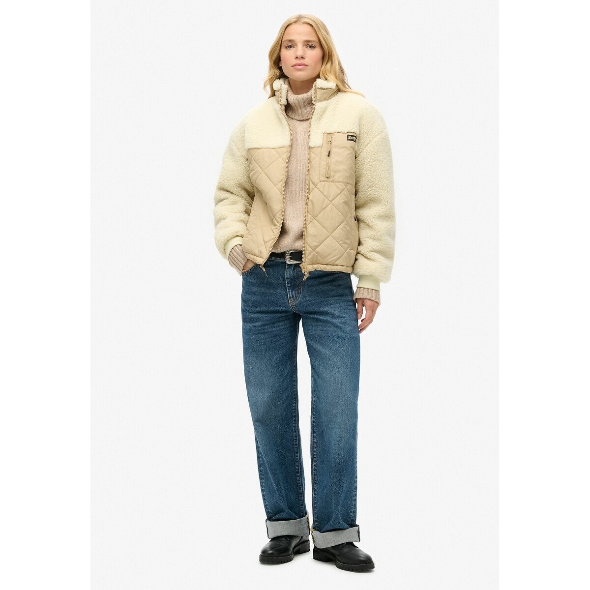 Veste hybride en sherpa Workwear crème, SUPERDRY