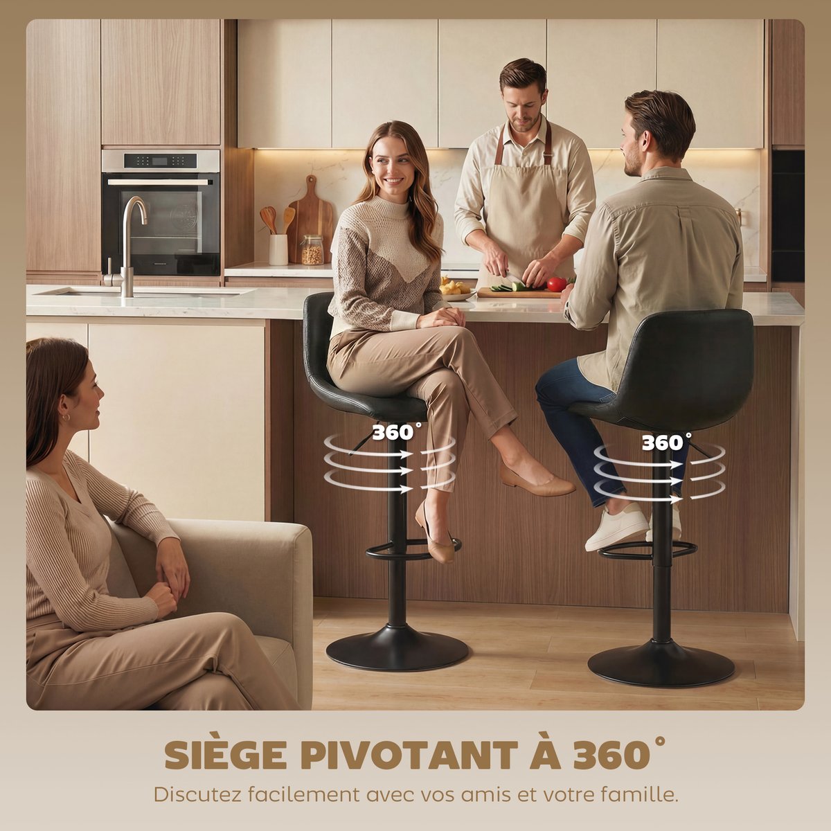 Tabouret de bar PU Noir noir, HOMCOM
