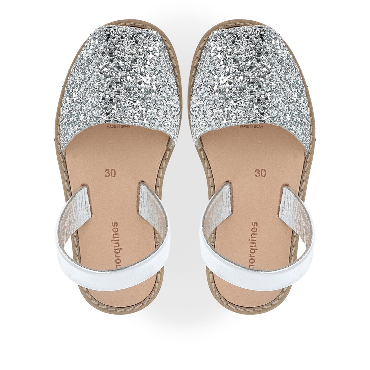 Sandales en cuir AVARCA PAILLETTES KIDS argent, MINORQUINES