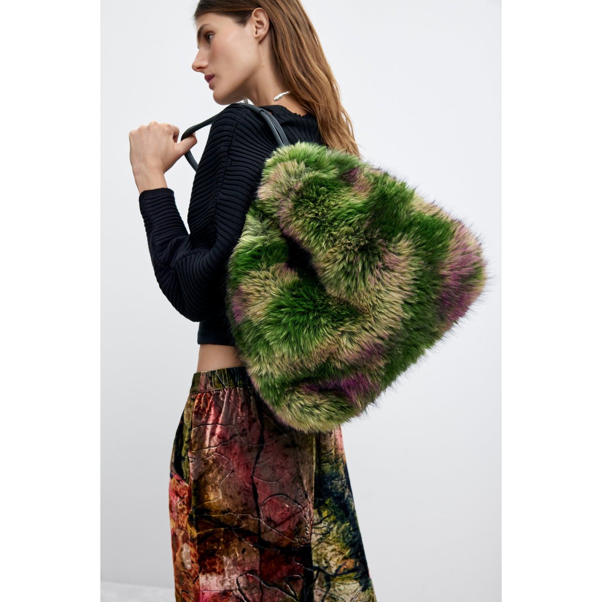 Sac camouflage à poils taille moyenne M. C. Lacroix vert, DESIGUAL
