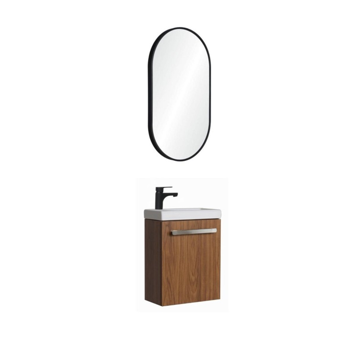 Ensemble lave-mains suspendu avec miroir ovale NEVADA décor noyer, MOB IN