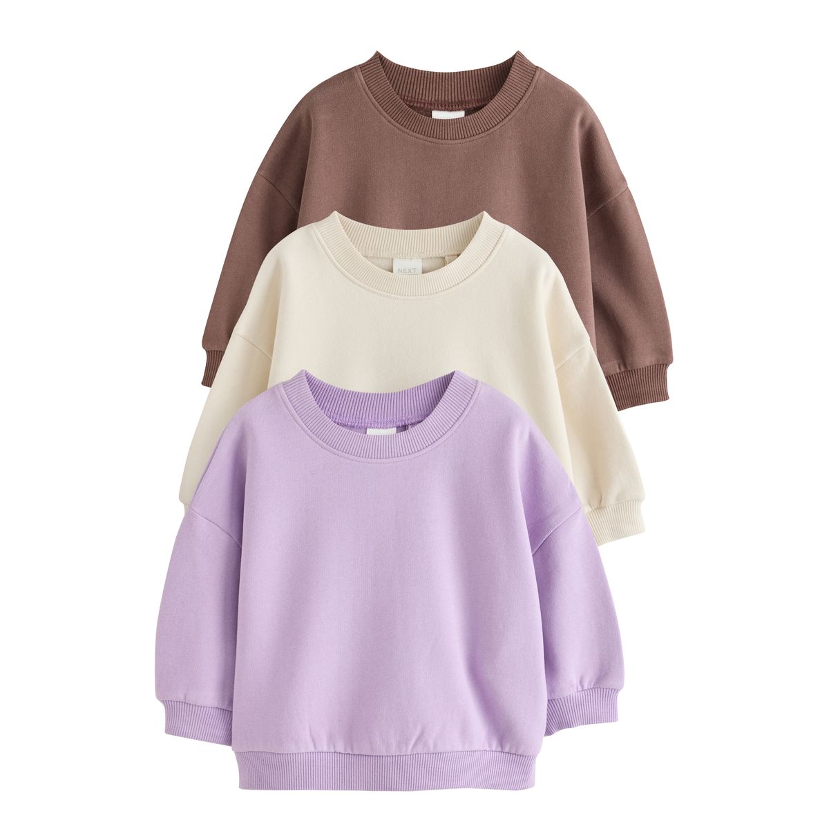 Sweat ras du cou, lot de 3 lilas/brun/crème, NEXT