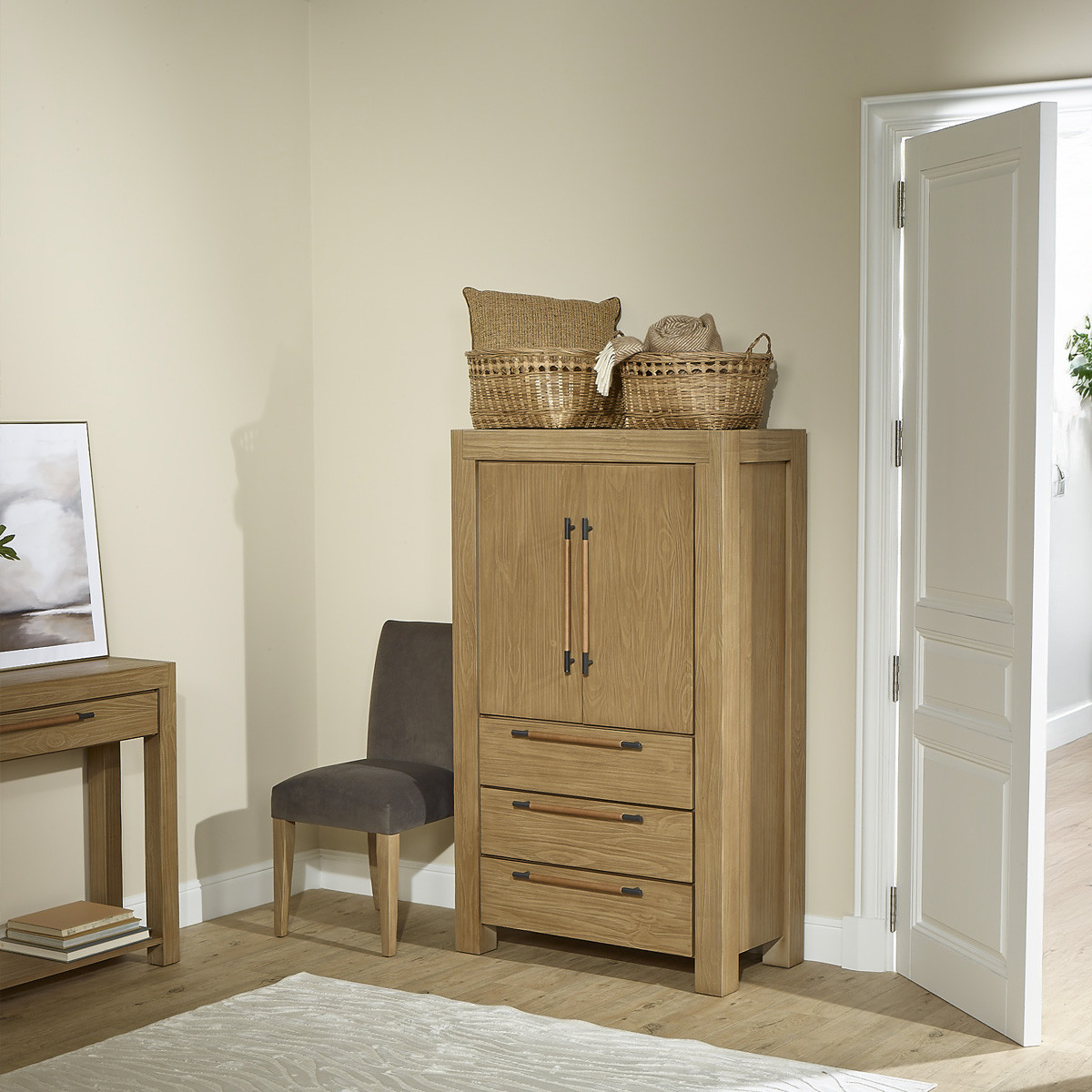 Armoire style contemporain, 2 portes, 3 étagères et 3 tiroirs MEGÈVE marron, ROBIN DES BOIS